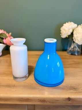 Holmegaard Beacon Vase Blue + White Glass Vase Danish Modern Set